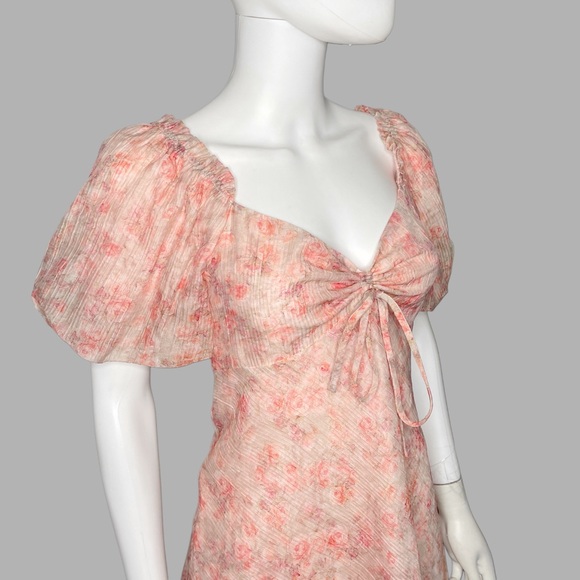 Lush Pink Floral Short Puff Sleeve Mini‎ Dress - Picture 5 of 8
